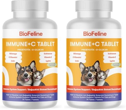 Biofeline Immune C Tablet ve Kedi ve Köpekler İçin Bağışıklık Sistemi Desteği ve 75 Tablet (2 paketi)