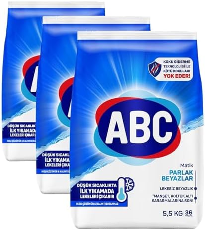 ABC DETERJAN Matik Parlak Beyazlar Toz Çamaşır Deterjanı 5,5 kg (3 paketi)