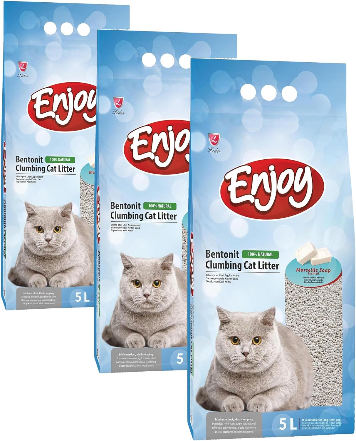 Alternative view of Enjoy Bentonit İnce Taneli Kedi Kumu 10 Lt (Marsilya Sabunlu) (3 paketi)