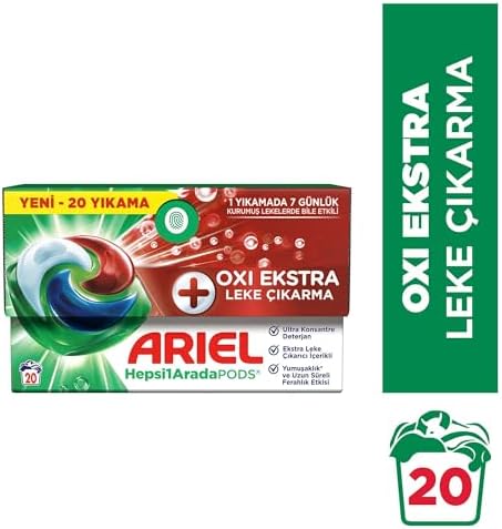 Ariel Hepsi1Arada PODS Oxi Leke Çıkarma Kapsül Çamaşır Deterjanı Beyazlar ve Renkliler 20 Yıkama (3 paketi)