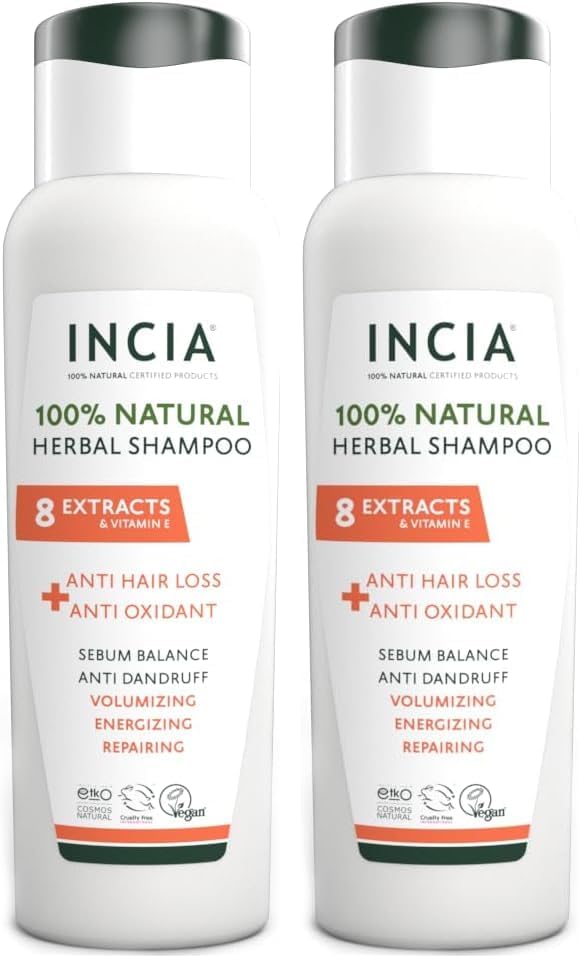 INCIA%100 Doğal Saç Dökülmesine Karşı Etkili Şampuan 8 Değerli Bitki Ekstresi Vegan 275 ml (2 paketi)