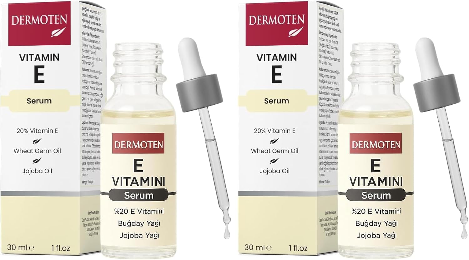 Dermoten E Vitamini Nemlendirici Cilt Bakım Serumu 30 ml (2 paketi)