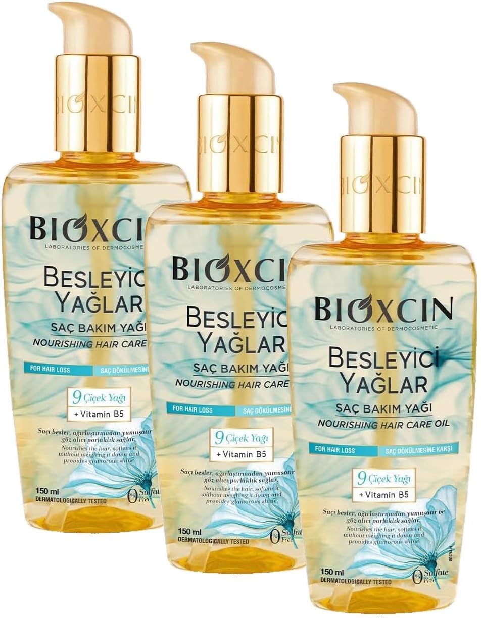 Besleyici Saç Bakım Yağı 150 ml – 9 Çiçek Yağı, B5 Vitamini ve BioComplex B11 ile Kuru ve Yıpranmış Saçlar İçin Yoğun Bakım (3 paketi)