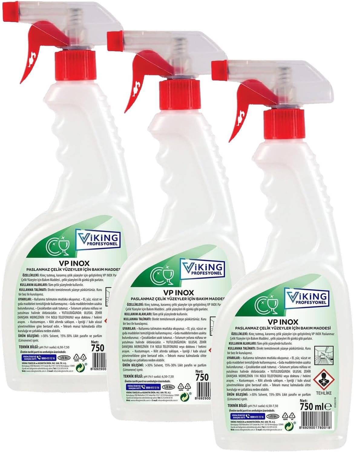 VP Inox Paslanmaz Çelik Yüzeyler İçin Bakım Maddesi 750 ml (3 paketi)