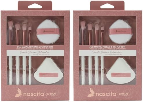 4lü Makyaj Fırçası ve 2li Puf Seti - 162 (2 paketi)