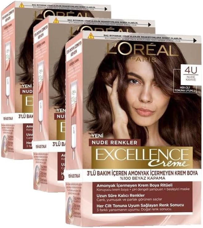 Excellence Creme Nude Renkler Saç Boyası - 4U Nude Kahve (3 paketi)
