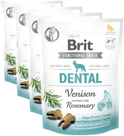 Brit Care Functional Snack, Dişler Ve Diş Etlerini Korumak İçin, Tahılsız, Geyik Etli Ve Biberiyeli, Fonksiyonel Yetişkin Köpek Ödülü, 150 g (4 paketi)