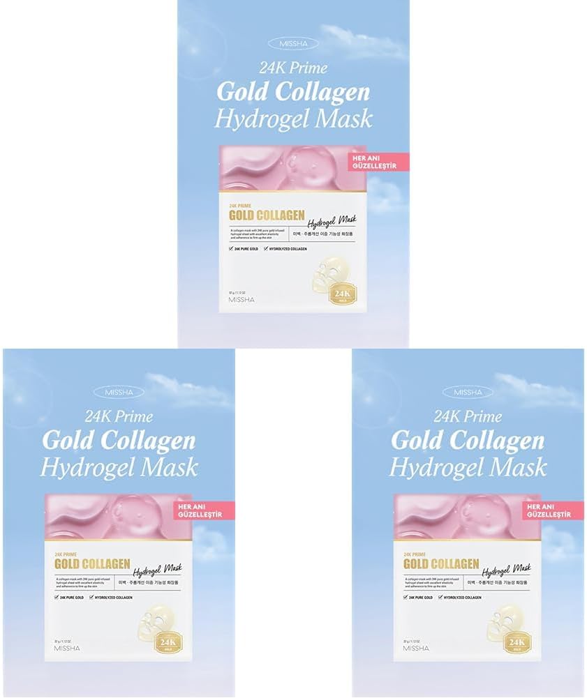 24 K Altın ve Kolajen İçeren Kırışıklık Karşıtı Hidrojel Maske (3 paketi)