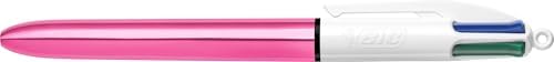 4 Colours Shine Pembe Gövde Tükenmez Kalem 12'li Kutu, 4 Renk (Mavi, Siyah,Yeşil ve Kırmızı), 1.0 mm. Uç