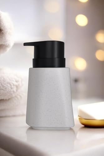 New Max Premium Serisi 300 ML Sıvı Sabunluk Pompalı Mermer Desenli Seramik Sıvı Sabunluk Dispencer Beyaz