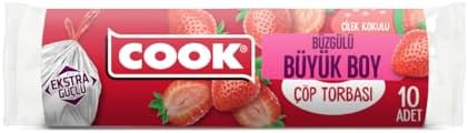 Büzgülü Kokulu Çöp Torbası, Büyük Boy, Çilek Kokulu, 10 Adet/Rulo