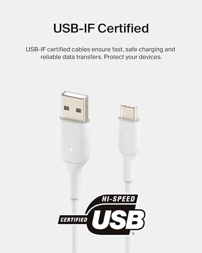 Boost Charge USB C Şarj Kablosu, USB-C, USB-A Kablosu, 16, 15, Galaxy S24, S23,, iPad Pro, Switch ve Daha Fazlası için, 1 Metre, 2'li Paket, Beyaz