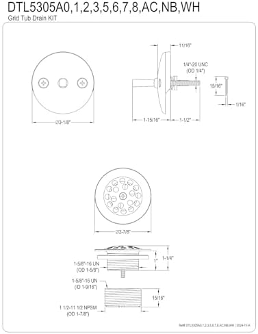 Brass DTL5305A6 Izgara Küvet Tahliye Kiti, Cilalı Nikel