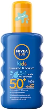 SUN SPF50+ Çocuklar İçin Yüksek Güneş Koruyucu Vücut Spreyi 200ml,Ekstra Suya Dayanıklı,E&C Vitamini