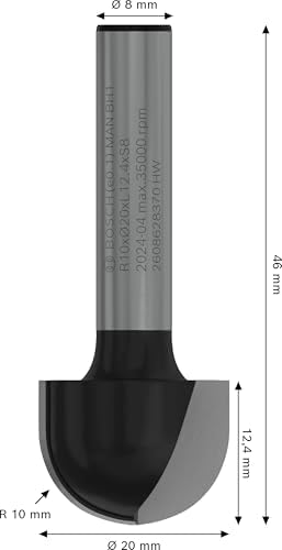 aksesuarı 2608628370 oyuklu freze Ç 8 mm, R1 10 mm, Çap 20 mm, L 12,7 mm, G 46 mm - Görsel 3