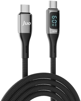 60W Dijital Led Ekranlı Örgülü USB Type-C to Type-C Hızlı Şarj ve Data Kablosu 1 Metre