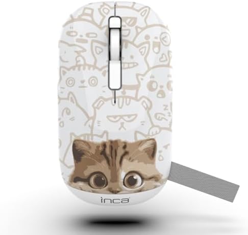 Inca IWM-242KT Çift Mod Şarj Edilebilir Kedi Desenli Sessiz Mouse, Bluetooth 5.4 + 2.4G, 500mAh, 70g, Beyaz - Görsel 3