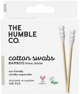 Humble Brush Bamboo Cotton Swabs Spiral White- Spiral Kulak Çubuğu Beyaz, Çevre dostu pamuklu kulak çubukları, plastik içermeyen ambalaj, doğal renkli pamuktan kulak çubukları