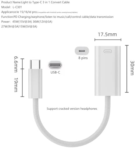 45W Type C to Lightning Kulaklık Dönüştürücü Hızlı Şarj iPad Yuva Çevirici Müzik Dinleme Arama OTGKLK