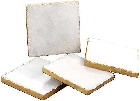 Alternative view of Kare Beyaz Mermer/Altın Kenarlı Bardak Altlıkları, Kaymaz Köpük Destekli Tamamen Doğal Taşlar, İçecek Emici ve Masayı Korur, 4'lü Set