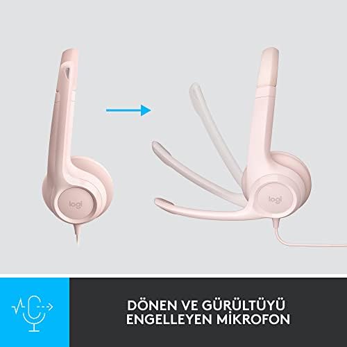 H390 Kablolu Kulak Üstü Mikrofonlu Kulaklık, Dijital Ses, Katlanabilir Gürültü Önleyici Mikrofon, Kablo Üzeri Denetimler, Pembe - Görsel 3