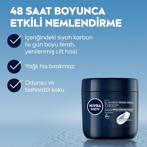 MEN Erkek El ve Vücut Bakım Kremi Deep Dimension 400ml,Yoğun Nemlendirici,Ferah Koku,Yenileyici Bakım