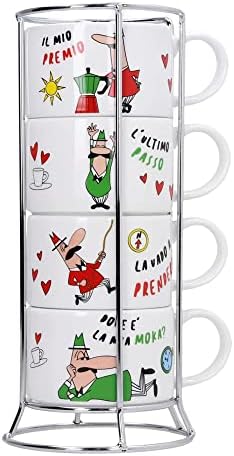 - 4'lü İstiflenebilir Cappuccino Fincan Seti - Karma Renkli - Porselen