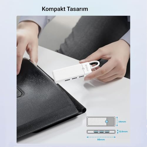 Type-C to 3.0 TF SD Kart Okuyucu 3 Portlu USB 3.0 Çoklayıcı Adaptör Beyaz - Görsel 3