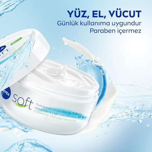 Soft Nemlendirici Bakım Kremi 300 ml, 48 Saat Nemlendirme, Jojba Yağı,E Vitamini, Yüz,El,Vücut İçin,Paraben İçermez