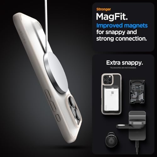 16 Pro Max ile Uyumlu ince MagSafe Kılıf Ultra Hybrid Sararmaya Dayanıklı DuraClear™ Hava Kanalı Teknolojisi™ Askeri Sınıf Koruma MagFit Frost Natural Titanium Mat Kapak - ACS08382