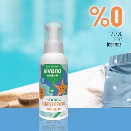 Siveno%100 Doğal Çocuk Güneş Losyonu Leke Karşıtı Nemlendirici Bitkisel Vegan UVA UVB SPF 50+ 100 ml