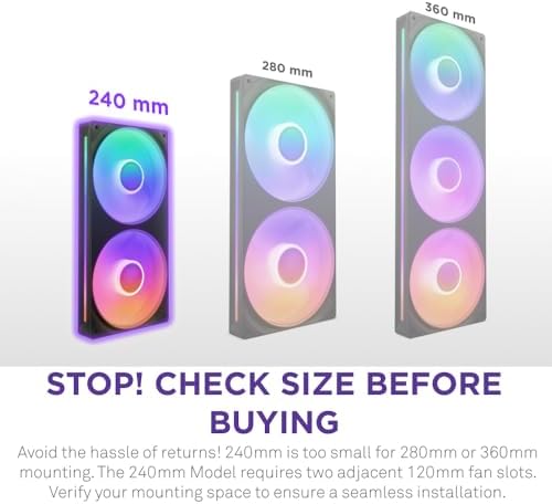 NZXT F240 RGB Çekirdek - 2 x 120mm RGB Fanlı 240mm Tek Çerçeve Fan Ünitesi - Hız ve Aydınlatma Kontrolü - Yüksek Statik Basınç ve Hava Akışı - Akışkan Dinamik Rulmanlar - Fan Başına 8 aRGB LED - Siyah - Görsel 2