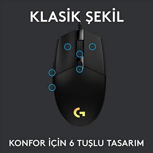 Alternative view of G G102 Kablolu Oyuncu Mouse, LIGHTSYNC RGB Aydınlatma, 8.000 DPI, 6 Programlanabilir Tuş, Siyah