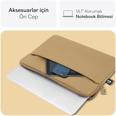 MACK MCE-1503 14.1" Eco Çevre Dostu 13-14 inç Yeni MacBook Pro için Kılıf, Aksesuar Bölmeli Laptop kılıfı, YKK Fermuarlı Notebook & Tablet kılıfı, Camel - Görsel 3