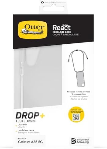 React Necklace kılıf, Galaxy A35 5G için, ultra ince, koruyucu kılıf, ayarlanabilir ve çıkarılabilir cep telefonu zincirli, askeri standartlara göre test edilmiştir, şeffaf - Görsel 3