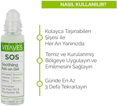 VITAYES SOS Cilt Serumu - Akne ve Sivilce Önleyici, Siyah Nokta, Cilt Kızarıklığı, Kaşıntı, Sinek Böcek Isırması Karşıtı Onarıcı Çay Ağacı Yağı ve Provitamin B5 Serumu, Üçlü Ambalaj 30 ml