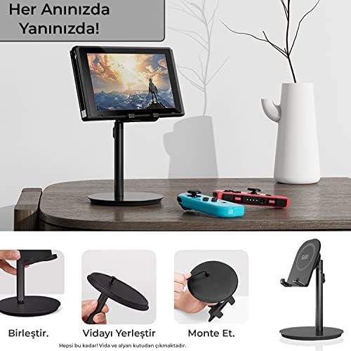 Saiji S1-II Masa için Cep Telefonu & Tablet Standı, Ayarlanabilir Yükseklik Açısı,, iPad, vb. Tüm 4''-11''Ekranlar için Uyumludur. Siyah - Görsel 2