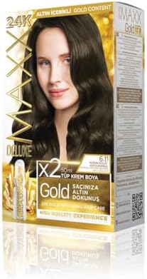 serisi 24K Altın Parçacıklı Serum ile 1 Kutu 2 x 50 ml ve Geliştiriciler Saç Boyası (YOĞUN KÜLLÜ KOYU KUMRAL 6.11)