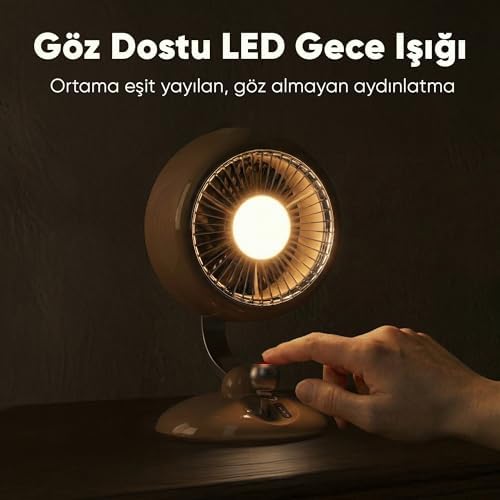 Alternative view of Q3 120° Salınımlı 3 Kademeli LED Işıklı Şarjlı Masaüstü Fan Vantilatör Retro Kırmızı