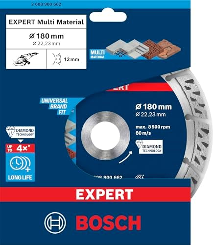 Professional 1x EXPERT MultiMaterial Elmas Kesme Diskleri (Beton, Donatılı beton, Tuğla, Yumuşak taş, Ø 180 mm, Aksesuar Büyük Avuç Taşlama Makinesi) - Görsel 2