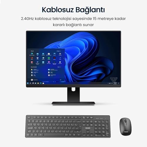SPT6318 Kablosuz Klavye ve Mouse Seti, Tam Boyutlu, Sağ ve Sol Elle Kullanıma Uygun Türkçe Q Klavye Mouse Seti Siyah