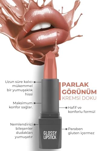 Uzun Süre Kalıcı Yoğun Renk Veren Nemlendirici Parlak Ruj - Glossy Lipstick 304 Nude Apricot