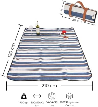 Alternative view of Wunjo Piknik Örtüsü 1.2X2M Mavi-Beyaz, Kamp Örtüsü, Plaj Örtüsü, Su Geçirmez, Katlanabilir, Piknik Örtüsü, Taşıma Saplı