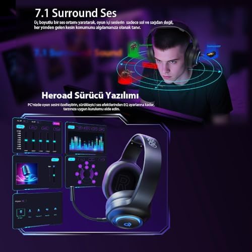 Alternative view of QCY HeroaD V200 RGB 7.1 Kablosuz Gaming Oyuncu Kulaklığı 3 Modlu (BT, 2.4Ghz, Type-C) PC - PS5