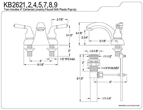 Brass KB2628 Napoli 4 İnç Centerset Lavabo Bataryası, Fırçalanmış Nikel