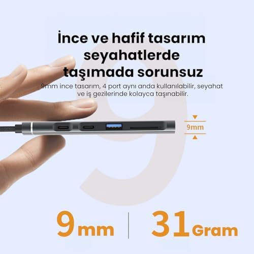 CHB025 USB-A ve Type-C Girişli 2*Type-C 1*USB-A SD Micro SD TF Kart Okuyucu Çoklayıcı Dönüştürücü - Görsel 3