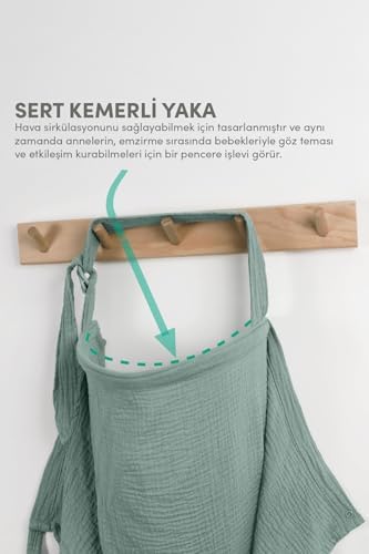 Alternative view of Minuche%100 Pamuk 4 Katlı Müslin Emzirme Örtüsü - Opak Bebek Emzirme Önlüğü - Nefes Alınabilir Yaka (Yeşil)
