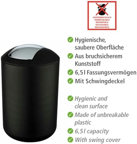 Alternative view of Brazil L siyah sallanan kapaklı kova 6,5 l