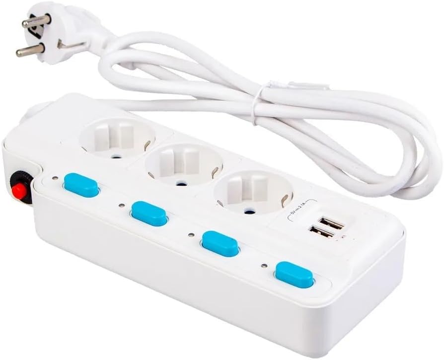 Termal Akım Korumalı 2500W 10 Amper 3 lü Priz 1.5 Metre Uzatma Kablosu Çoklu Priz 2 Usb Çocuk Korumalı - Görsel 3