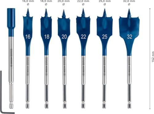 7 x Expert Self Cut Speed yassı freze matkap seti (yumuşak ahşap, sunta, çap 16 – 32 mm, profesyonel aksesuar, matkap/tornavida için) - Görsel 3